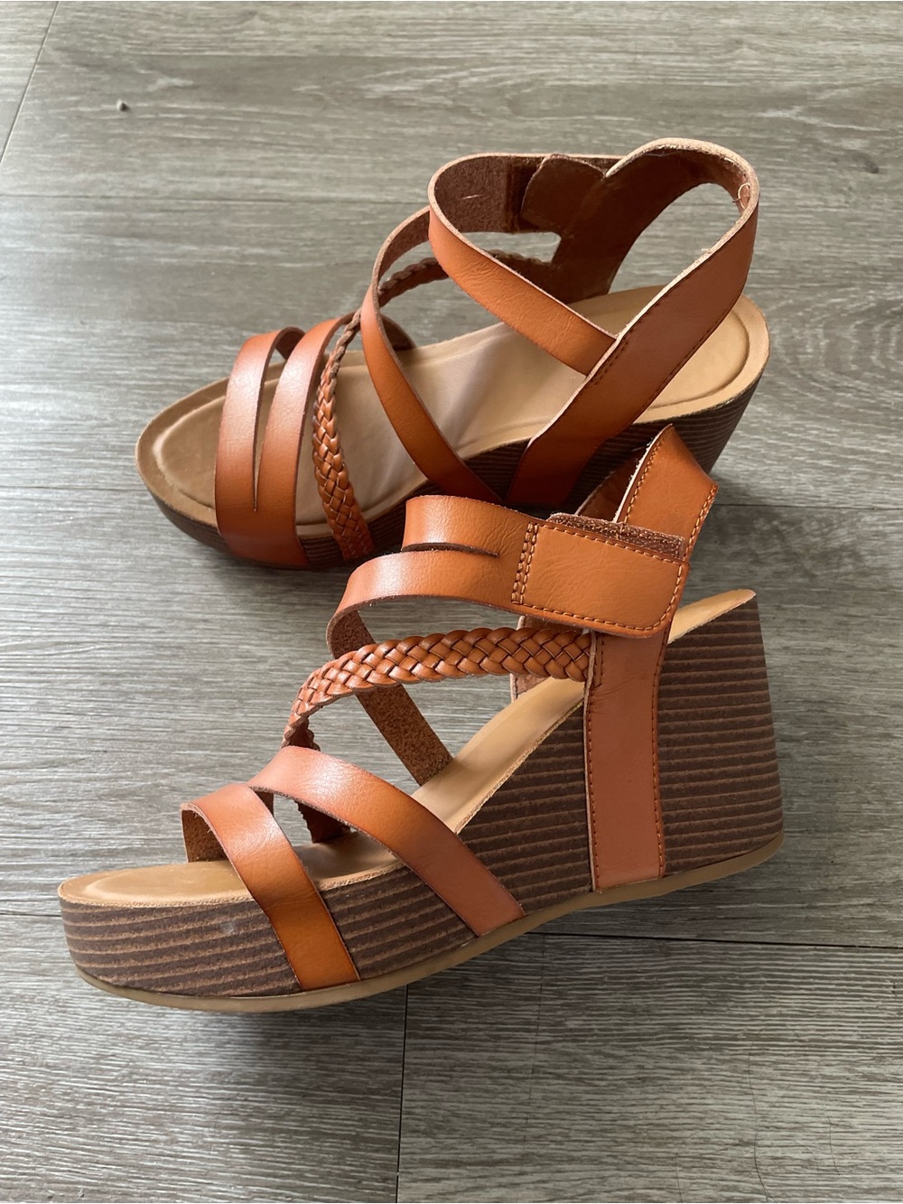 Xappeal Brown Braided-Strap Wedge Sandals